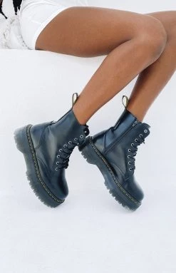 Dr. Martens Jadon 8 Eye Boot Black Polish Smooth Back In Stock