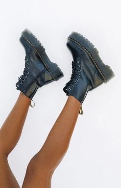 Dr. Martens Jadon 8 Eye Boot Black Polish Smooth Back In Stock