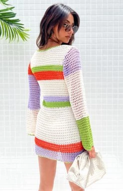 BB Exclusive Donovan White Stripe Crochet Dress
