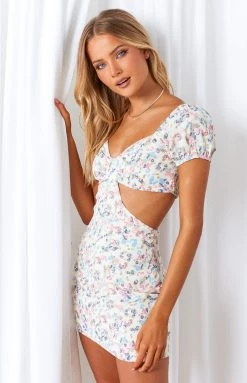 Beginning Boutique Dustyn Beige Floral Mini Dress Dresses