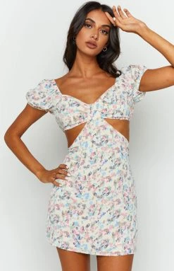 Beginning Boutique Dustyn Beige Floral Mini Dress Dresses