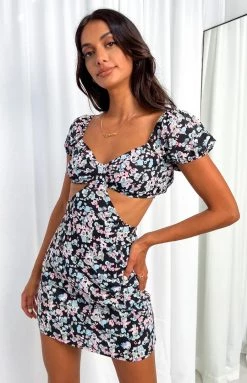 Beginning Boutique Dresses Dustyn Black Floral Mini Dress