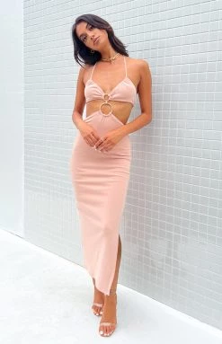 BB Exclusive Earthling Beige Maxi Halter Dress