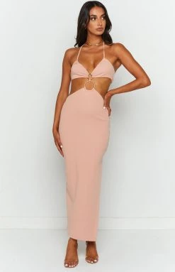 BB Exclusive Earthling Beige Maxi Halter Dress