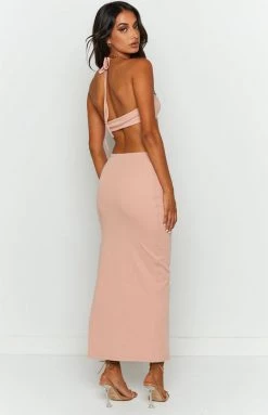 BB Exclusive Earthling Beige Maxi Halter Dress