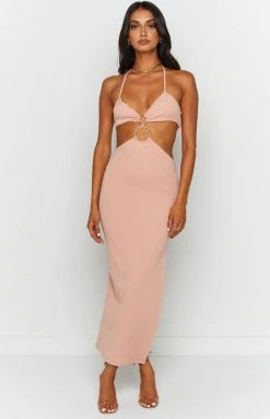 BB Exclusive Earthling Beige Maxi Halter Dress