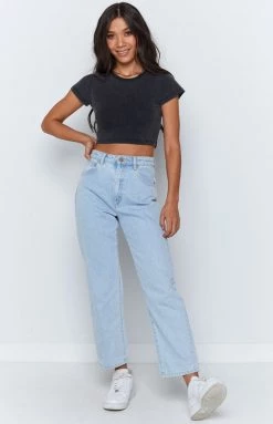 Beginning Boutique Elsa Cropped Baby Tee Black Acid Wash
