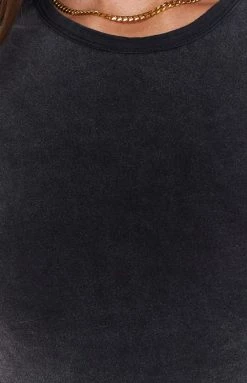 Beginning Boutique Elsa Cropped Baby Tee Black Acid Wash