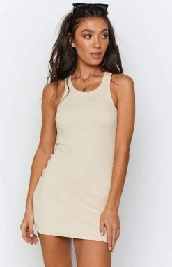 Beginning Boutique Dresses Eliza Ribbed Dress Beige