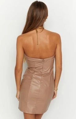BB Exclusive Dresses Ellie Brown Strapless PU Mini Dress