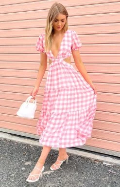 Beginning Boutique Dresses Elliot Pink Check Maxi Dress