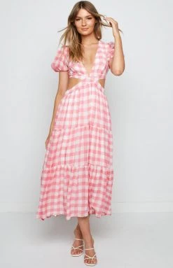 Beginning Boutique Dresses Elliot Pink Check Maxi Dress