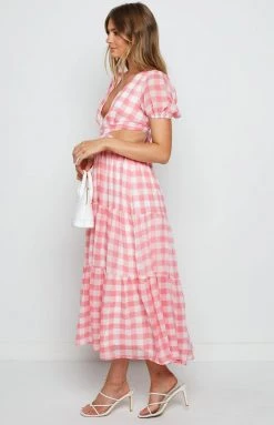 Beginning Boutique Dresses Elliot Pink Check Maxi Dress