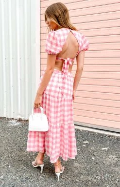 Beginning Boutique Dresses Elliot Pink Check Maxi Dress