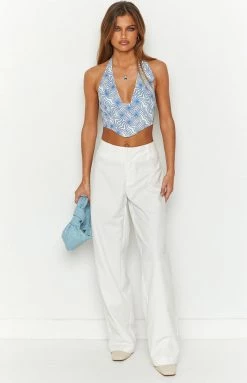 BB Exclusive Tops Elodie Blue Print Halter Crop Top