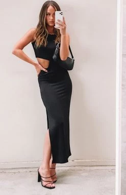 Beginning Boutique Elysian Waist Cut Out Maxi Dress Black Dresses