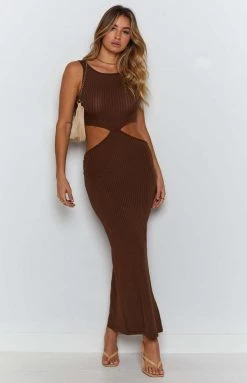 Beginning Boutique Dresses Elysian Waist Cut Out Maxi Dress Brown