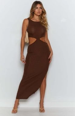 Beginning Boutique Dresses Elysian Waist Cut Out Maxi Dress Brown