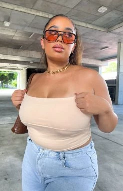 BB Exclusive Empire Tan Strapless Top Tops