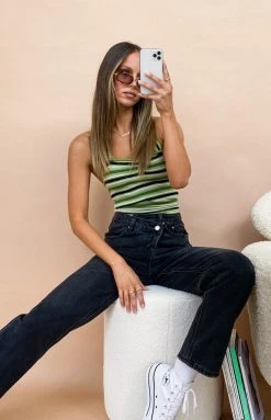 Beginning Boutique Enforcer Striped Halter Top Green Tops