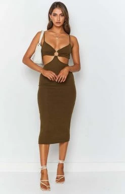 Beginning Boutique Enny Cut Out Midi Dress Khaki