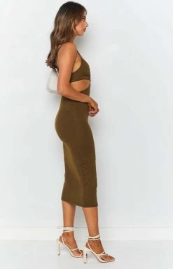 Beginning Boutique Enny Cut Out Midi Dress Khaki