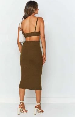 Beginning Boutique Enny Cut Out Midi Dress Khaki