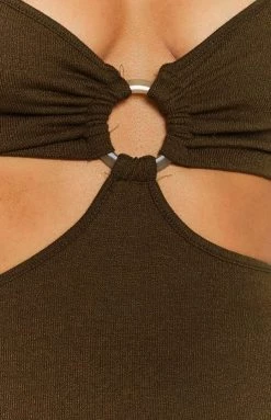 Beginning Boutique Enny Cut Out Midi Dress Khaki