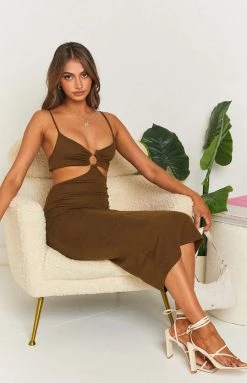 Beginning Boutique Enny Cut Out Midi Dress Khaki