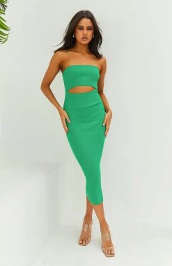 Beginning Boutique Evergreen Green Strapless Midi Dress