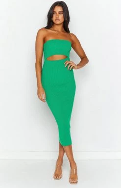 Beginning Boutique Evergreen Green Strapless Midi Dress