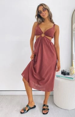 Beginning Boutique Everton Cut Out Midi Dress Chocolate Dresses