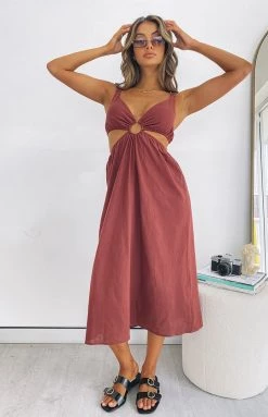 Beginning Boutique Everton Cut Out Midi Dress Chocolate Dresses