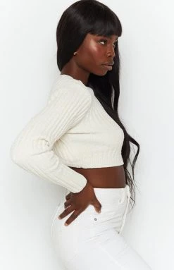 Beginning Boutique Fantasy Cropped Rib Knit Beige