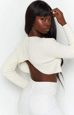 Beginning Boutique Fantasy Cropped Rib Knit Beige