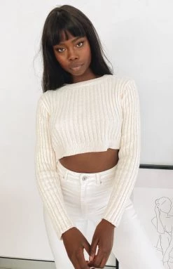Beginning Boutique Fantasy Cropped Rib Knit Beige
