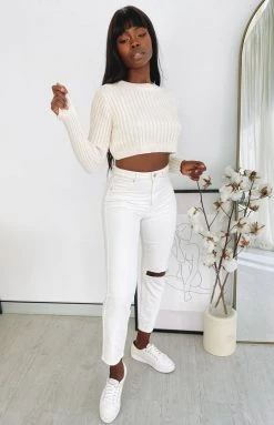 Beginning Boutique Fantasy Cropped Rib Knit Beige