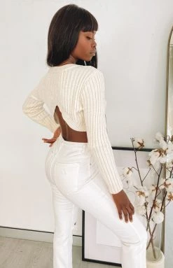 Beginning Boutique Fantasy Cropped Rib Knit Beige