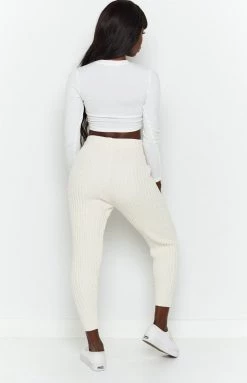 Beginning Boutique Fantasy Ribbed Pants Beige Bottoms
