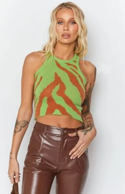 Beginning Boutique Tops Fast Love Knitted Crop Green