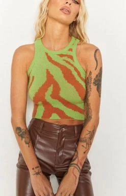 Beginning Boutique Tops Fast Love Knitted Crop Green