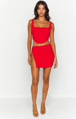 BB Exclusive Bottoms Felicity Red Mesh Mini Skirt