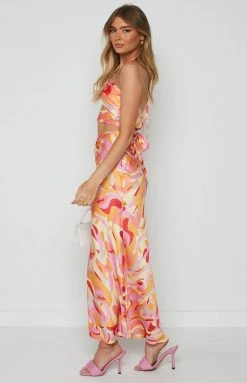 Beginning Boutique Ferla Orange Multi Printed Skirt