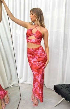 Beginning Boutique Ferla Pink Swirl Skirt Bottoms