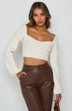 BB Exclusive Long Sleeve Tops Fever Knit Sweater White