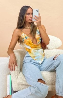 Beginning Boutique Tops Fia Tie Dye Scarf Top Orange