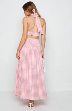 Beginning Boutique Fletcher Pink Check Midi Skirt Bottoms
