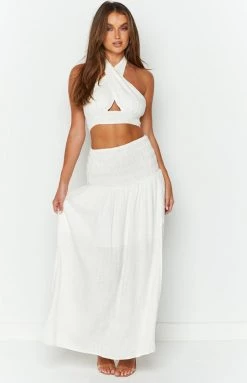 Beginning Boutique Bottoms Fletcher White Midi Skirt
