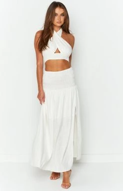Beginning Boutique Bottoms Fletcher White Midi Skirt