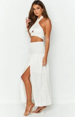 Beginning Boutique Bottoms Fletcher White Midi Skirt